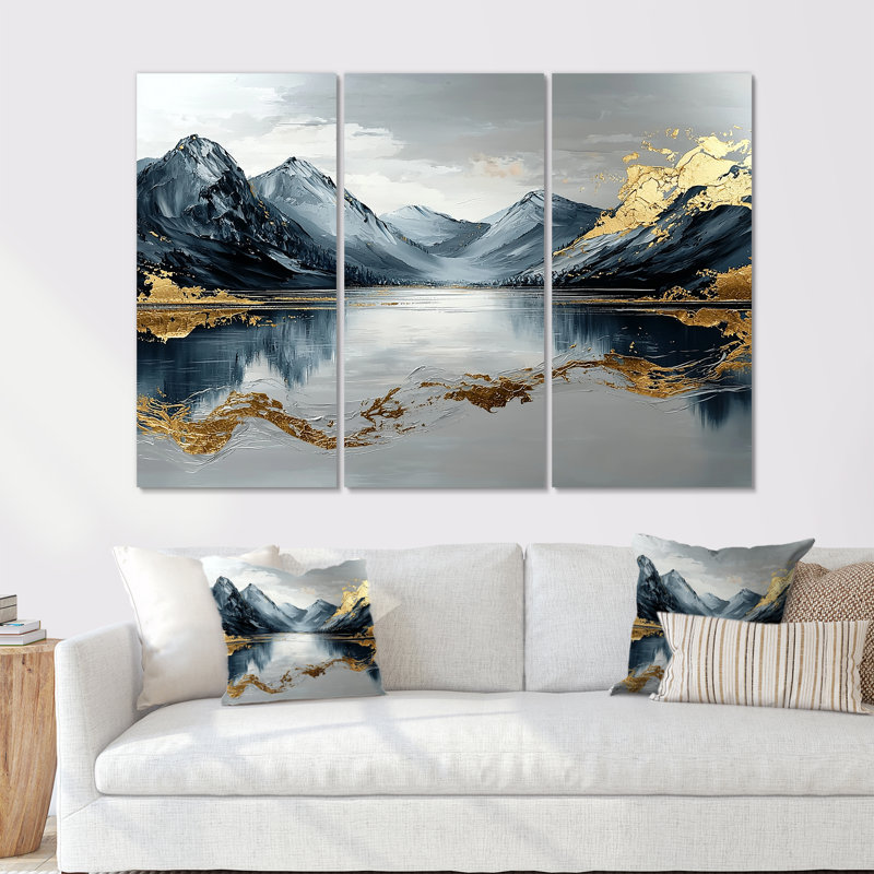 Ensemble de décorations murales bleues et dorées Loch Ness Mist - Écosse, Métal métal, H 32 po x l 48 po x P 1 po