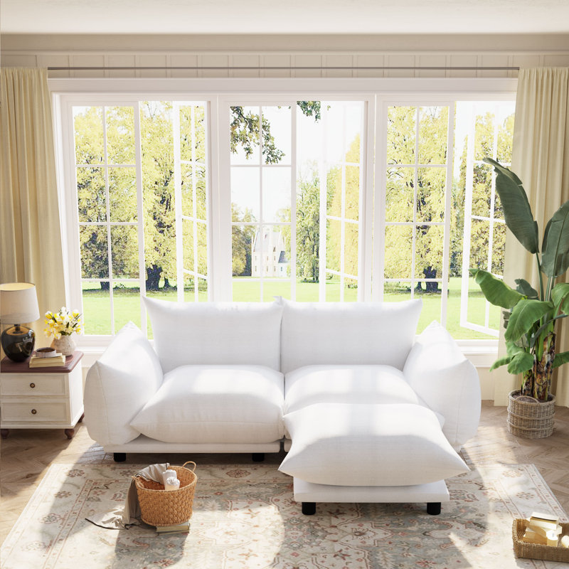 Canapé modulaire rembourré 74,8 po Hollye, Mélange de lin blanc