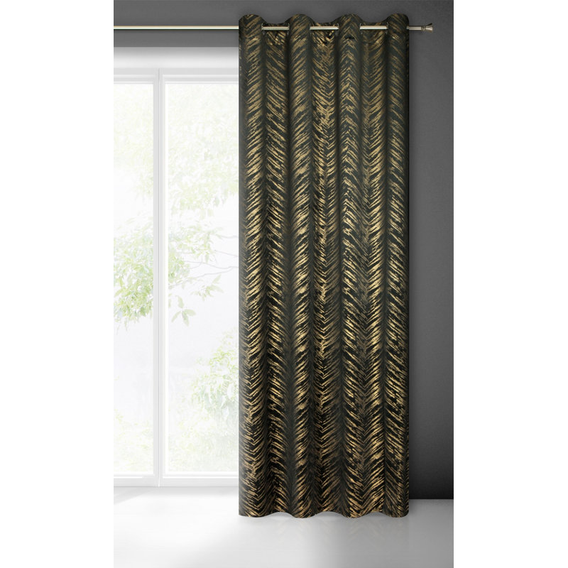 Adelya Blackout Curtains Single Panel, Black/Gold