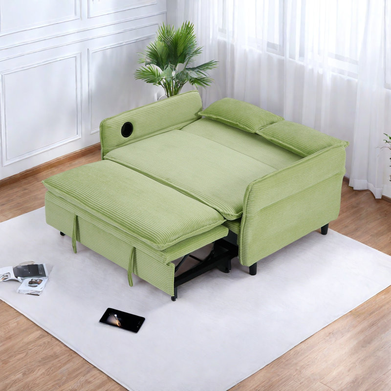 65.74-Inch Letter Striped Fabric Multi-Functional Sofa Bed, Suitable For Bedrooms And Living Rooms. The Armrests And Backrests Are Adjustable.