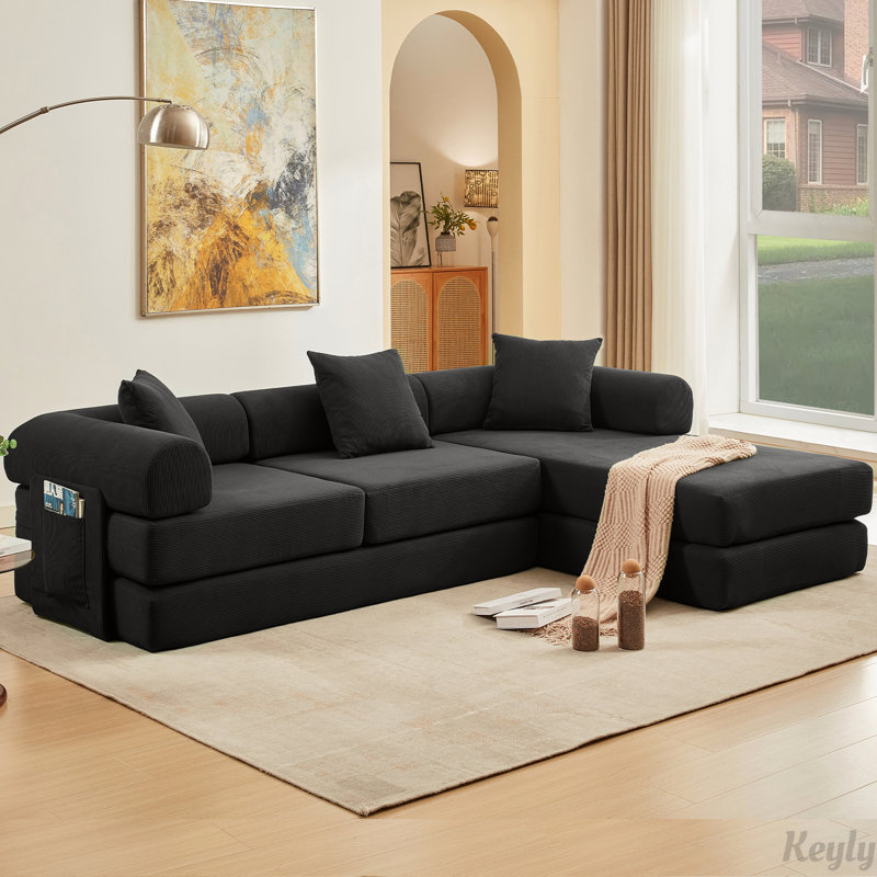 107'' Folding Cloud sofas Modular Sectional Sofa, DIY ,No Assembly, Black