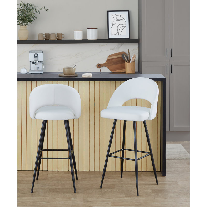 Tabourets de bar fixes en similicuir de 30 po avec pieds en métal et repose-pieds carrés Resme, Blanc, Noir