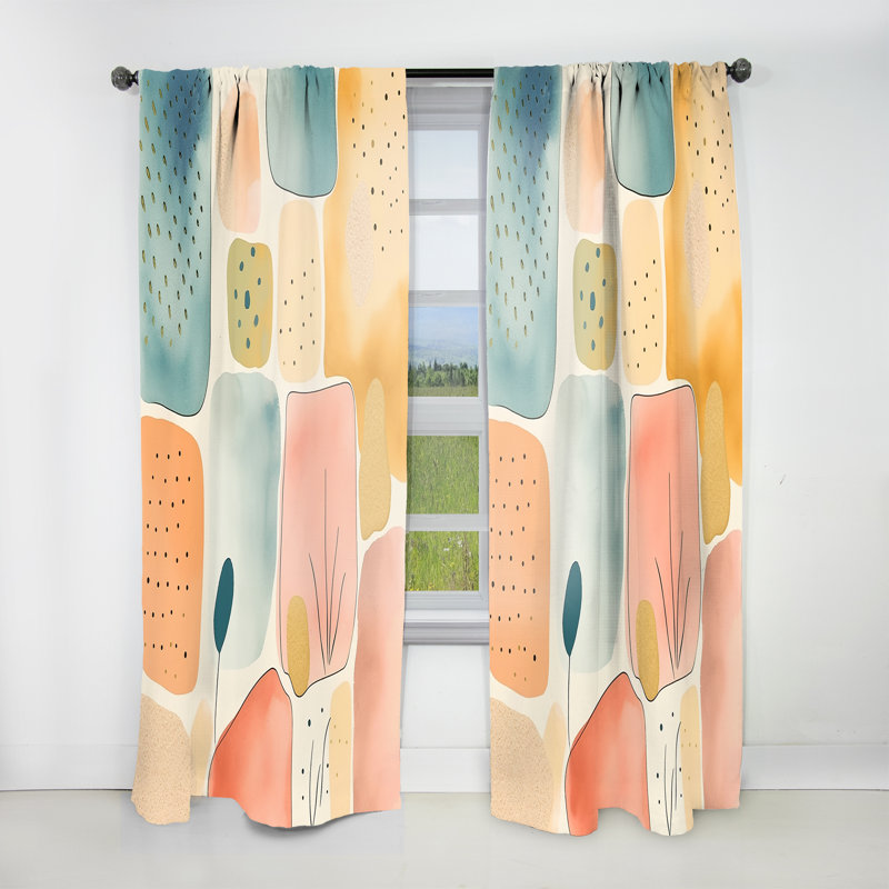 Elsby - Motif orange amusant de formes II - Rideau moderne - Velours obscurcissant - 1 panneau, L 52 po x L 63 po