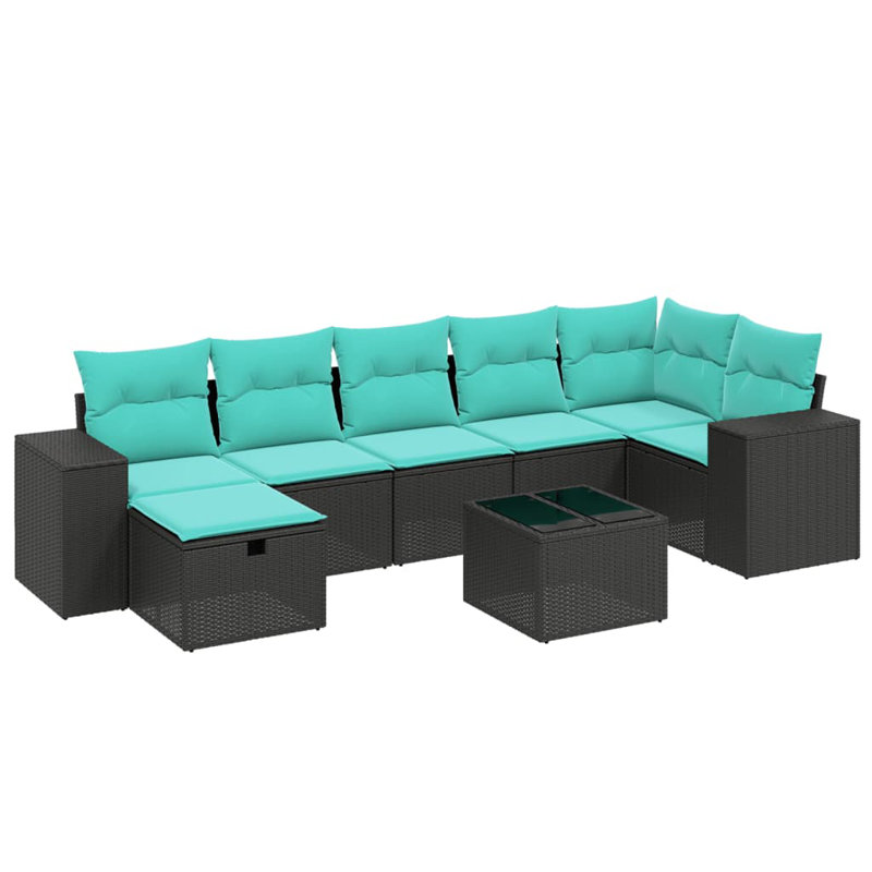  Ensemble de canapé de patio 8 pièces avec coussins en rotin de polyester gris, Bleu clair, Noir