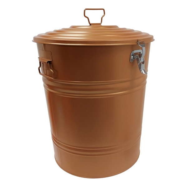 Deluxe Galvanized Ash Bucket with Handle, Lid and Double-Layer Bottom -  Copper
