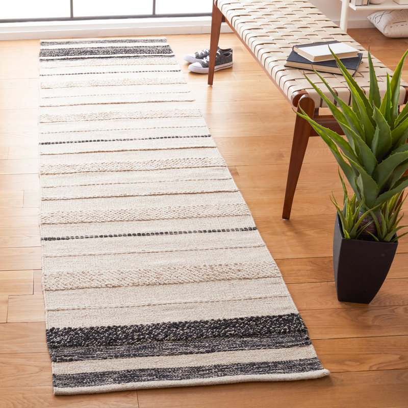 Dorsey Striped Handwoven Cotton Area Rug, Carré 5 pi