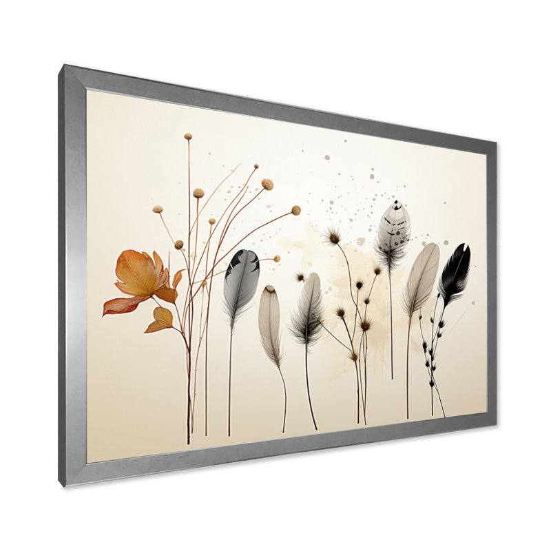 Asian Art Feathers Sumi I - impression, H 16 po x l 32 po x P 1 po, Cadre photo argenté