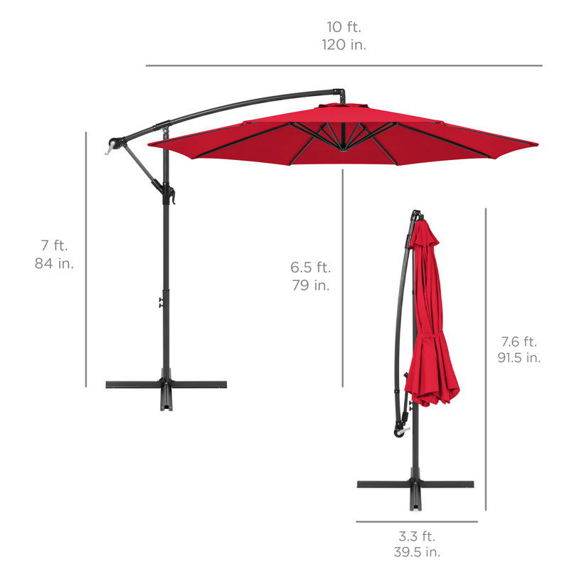 Parasol de marché pour l'extérieur suspendu et décalé de 10 pi Dannitta avec réglage facile de l'inclinaison, Rouge