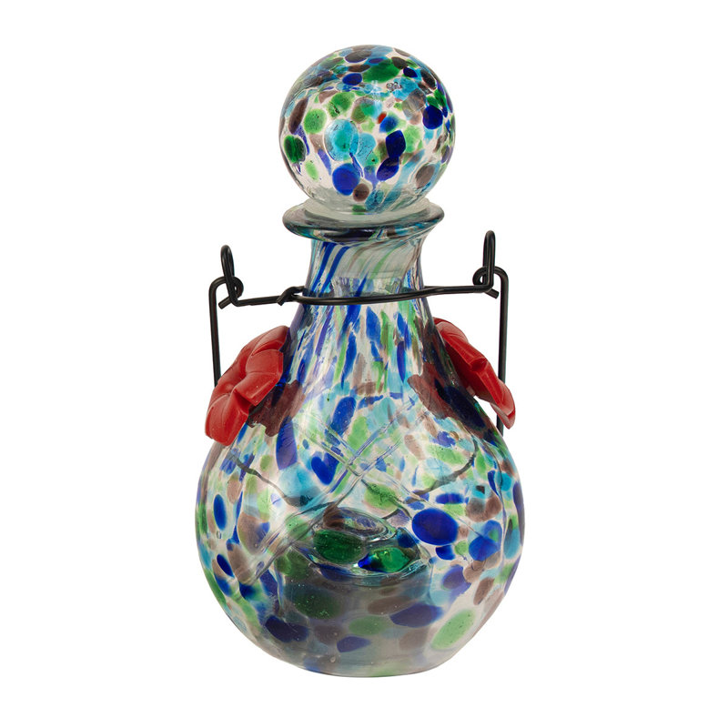 Solar-Powered Hand-Blown Glass Hanging Hummingbird Feeder