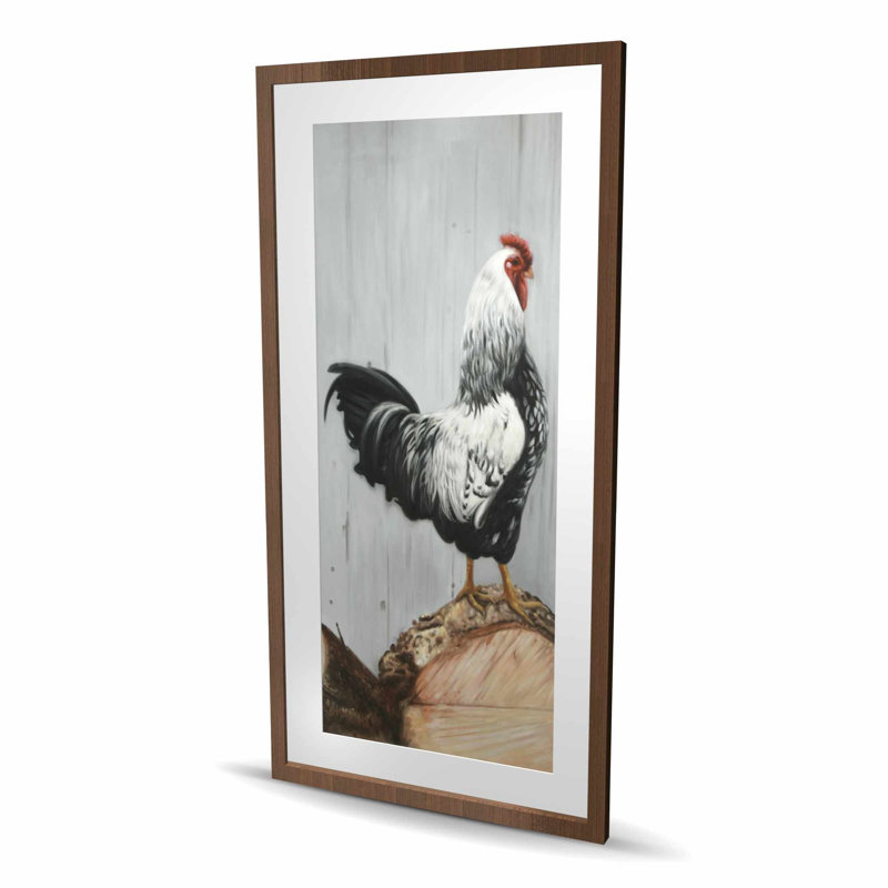 Wyandotte Rooster - reproduction matte encadrée pour la décoration intérieure, H 48 po x l 24 po, Brun