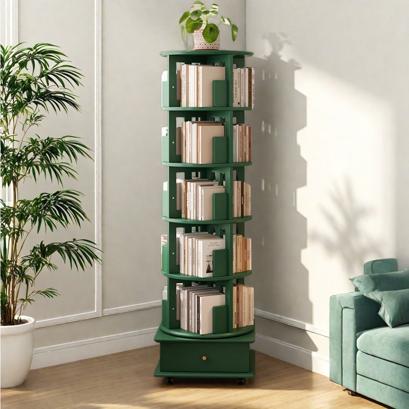 Bibliothèque rotative de style moderne, (5 tablettes) H 71,65 po x l 19,29 po x P 19,29 po, Vert