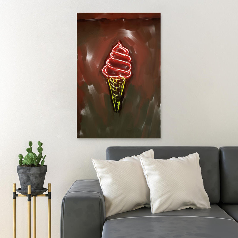 «Red and Yellow Ice Cream Neon Light Signage», reproduction d'art graphique rectangulaire sur toile tendue, H 14 po x l 11 po