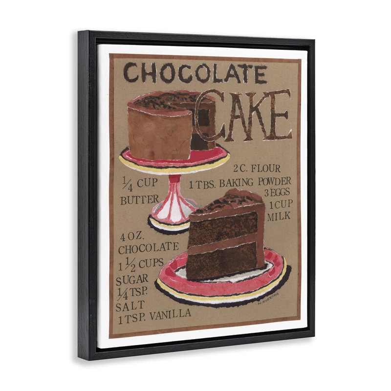 Art mural sur toile flottant, "Recette de gâteau au chocolat" par Nancy Overton, Cadre flottant noir de jais