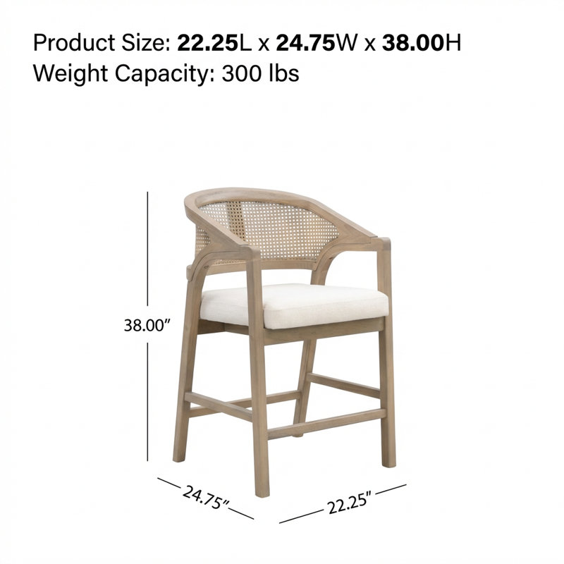 Ensemble de 2 tabourets de comptoir à structure en bois avec dossier en rotin tissé