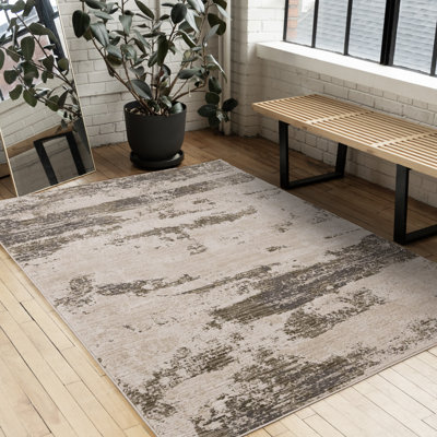 Tapis d'intérieur abstrait taupe crème 5 x 8 Abstract