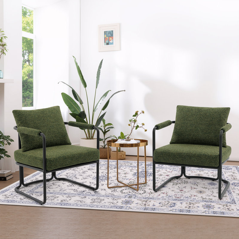 Mid-century Modern Upholstered Accent Chair With Ultra Thick Cushion And Industrial Metal Frame, Green