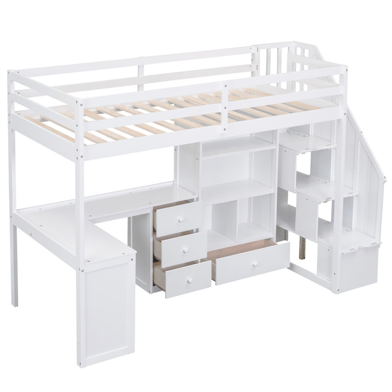 Gildo Kids Loft Bed with Drawers, White, Twin