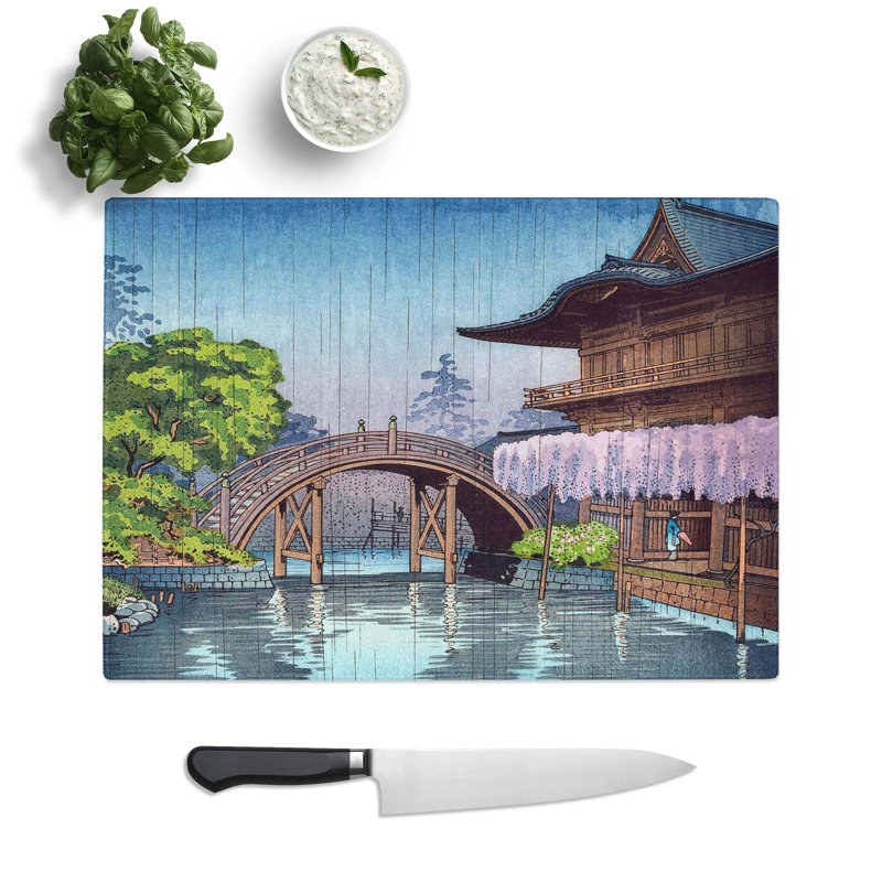 Glass Kameido Shrine by Tsuchiya Koitsu Chopping Board, 39 cm W x 28.5 cm L