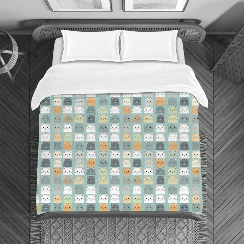 Housse de couette en microfibre vert chat vert, Housse de couette pour très grand lit