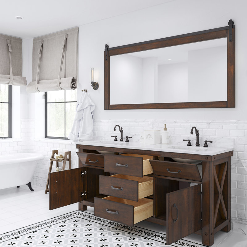 Aberdeen 72" Bath Vanity with Mirror, Rustic Sierra, Carrara White