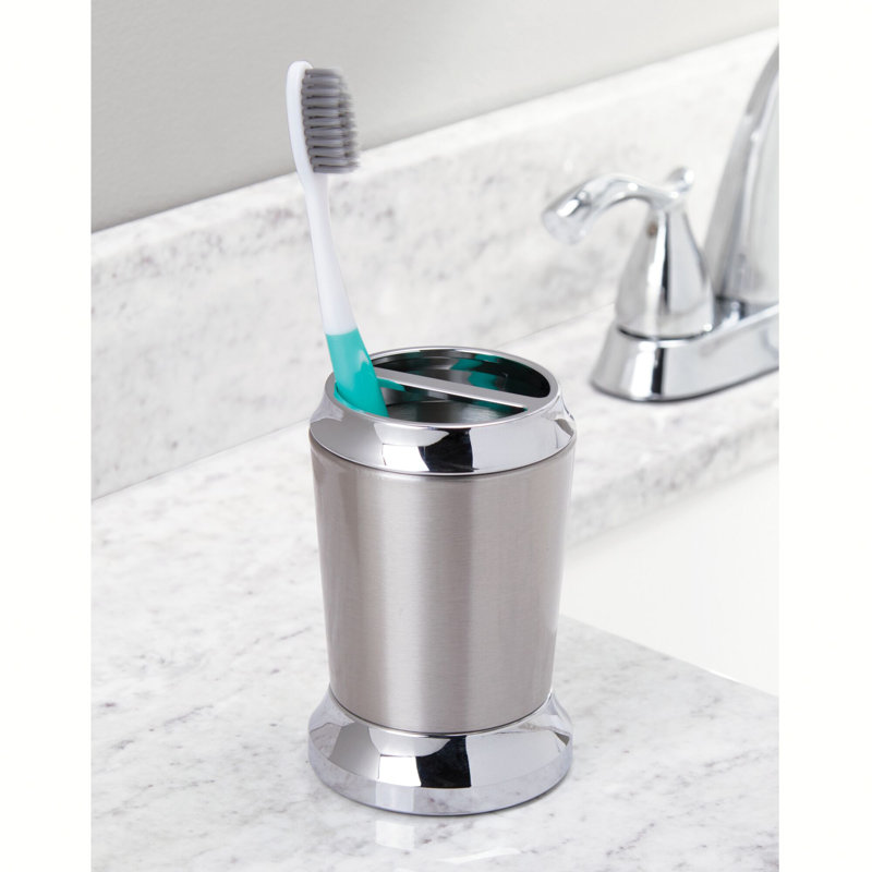 Brushed and Chrome Stainless Steel Divided Toothbrush Holder