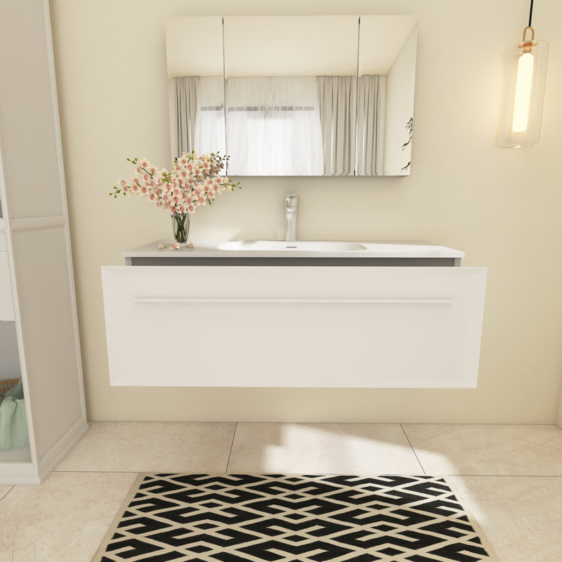 Ensemble de meuble-lavabo simple 48 po Cadeon, Blanc, Blanc, Blanc