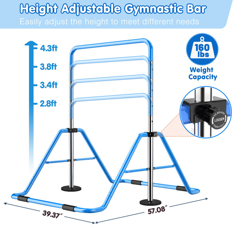 Barres de gymnastique, barres d'entraînement pour la maison, barres horizontales pliantes à hauteur réglable, Bleu