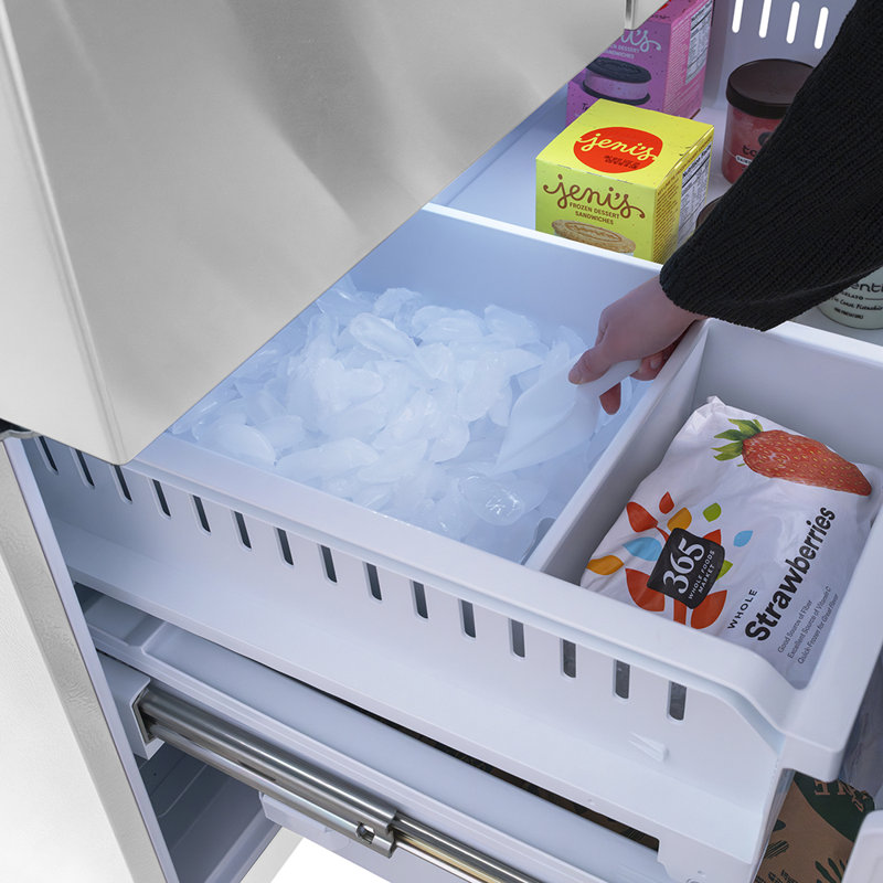 ZLINE Autograph 36 in. Stainless Standard-Depth Fridge w/ Dual Ice Maker & Nickel Helix Handles, Gold