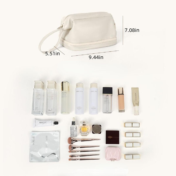 Travel Makeup Bag for Women Large Capacity Cosmetic Bag Waterproof White  Checkered Portable PU Leather Toiletry Bag Organizer Makeup Brushes Storage  Bag with Dividers and Handle : Buy Online at Best Price