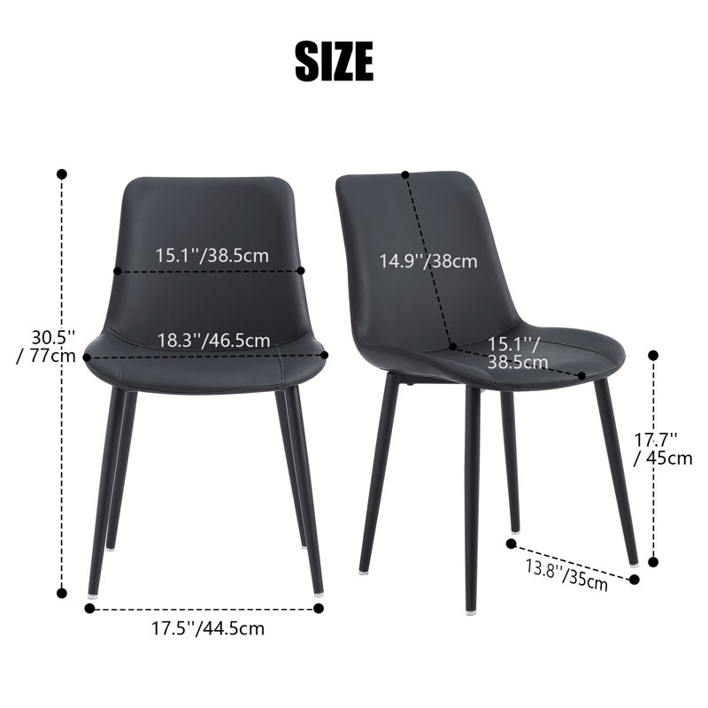 Leather Dining Chairs, Mid Century Modern Faux Leather Kitchen Chairs, Black, 6