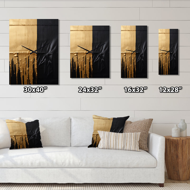Essential Nature abstraite or et noir - Horloge murale peinture abstraite, Grand