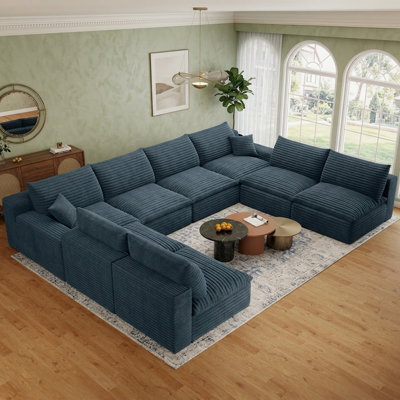 Canapé modulaire surdimensionné de 136 po avec méridienne en forme de U, canapé à 8 places en velours côtelé Viraloy, canapé en mousse à mémoire de forme dans une boîte avec siège profond pour le salon, aucun assemblage requis