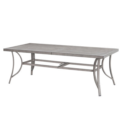 Aluminum Outdoor Dining Table for 8, Rectangle Patio Dining Table with 2.2" Umbrella Hole, 8 Person Outdoor Dining Table for Deck, Backyard, Garden, Poolside, Limed Oak