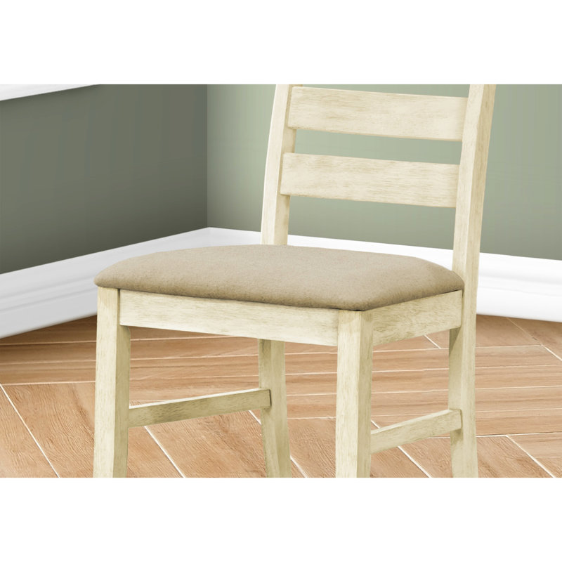 2 chaises de salle à manger, hauteur 37,5 po, lin blanc antique et beige, pieds en bois massif, coussin de siège confortable rembourré transitionnel 2, blanc 38 po, base