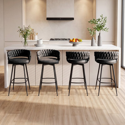  Modern Swivel  Counter Stool & Bar Stool with Hand-woven backrest