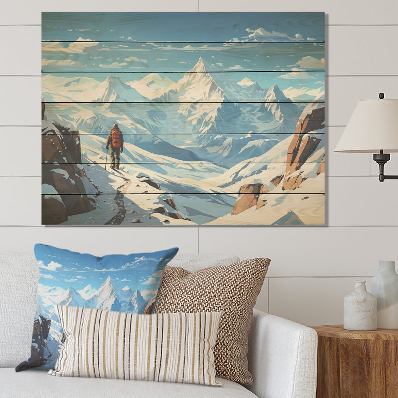 Randonnée, ski, montagne d'hiver - impression sur bois, H 30 po x l 40 po