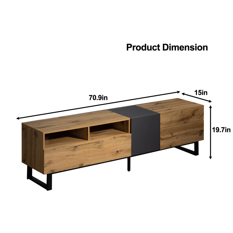 Modern TV Stand for 80'' TV with Double Storage Media Console Table Entertainment Center, Natural Wood/Gray