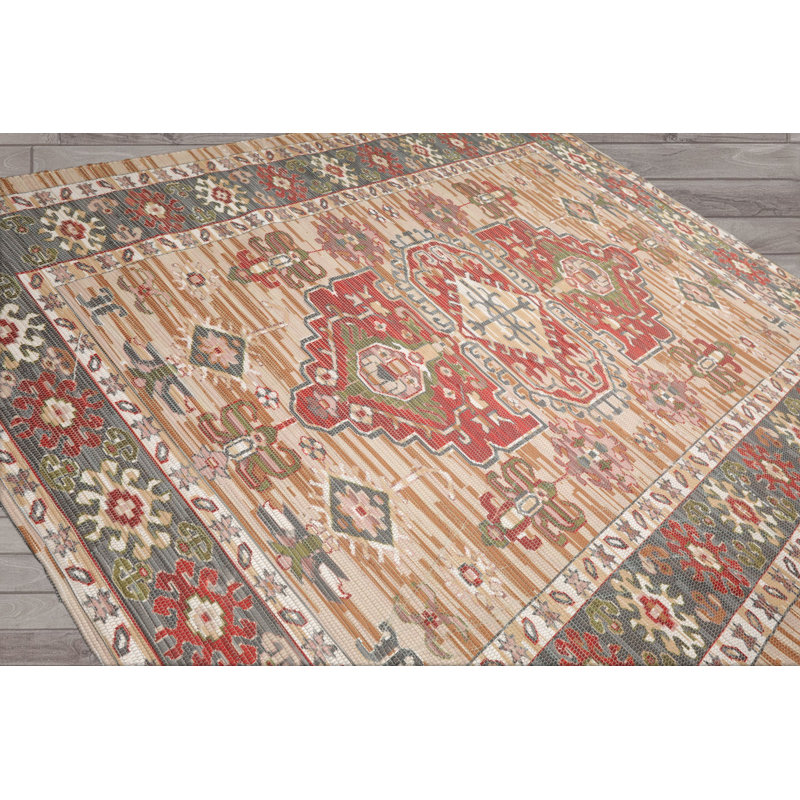 Tapis tissé à plat à la main en polyester traditionnel, Rectangle 8 pi x 10 pi