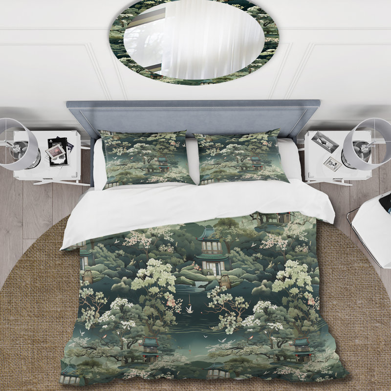 Ensemble de housse de couette Tea House Elegance I, Housse de couette pour grand lit et 2 taies décor
