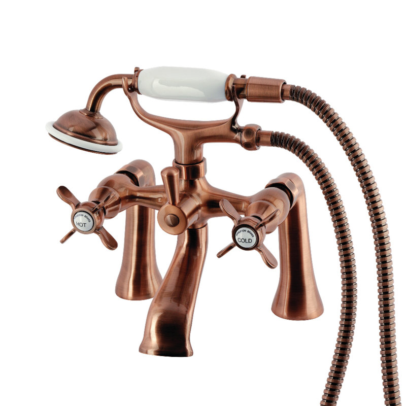 Robinet de baignoire sur pattes à 3 poignées et 2 poignées à fixation sur le comptoir avec douche à main Kingston Brass Essex