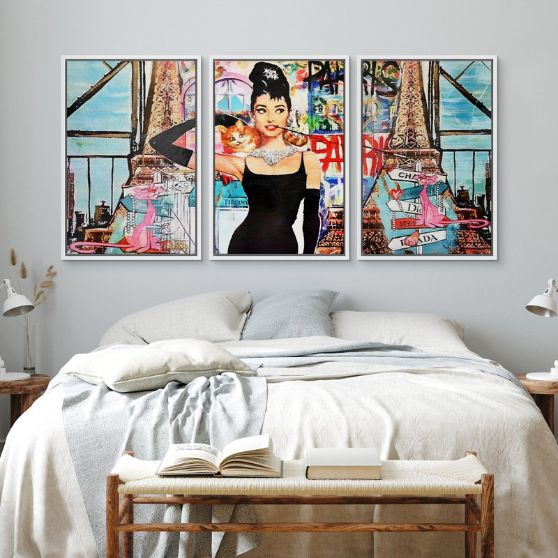 Audrey Hepburn Graffiti & Street Art, Reproduction avec cadre flottant, H 36 po x l 72 po, Blanc
