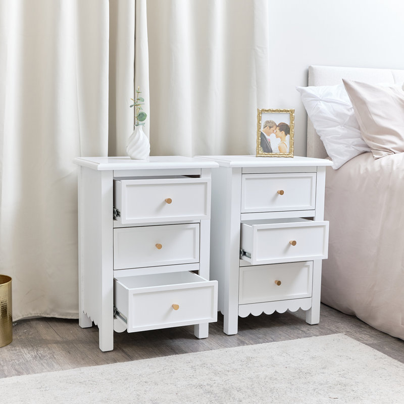 45cm W Solid + Manufactured Wood Bedside Table, White
