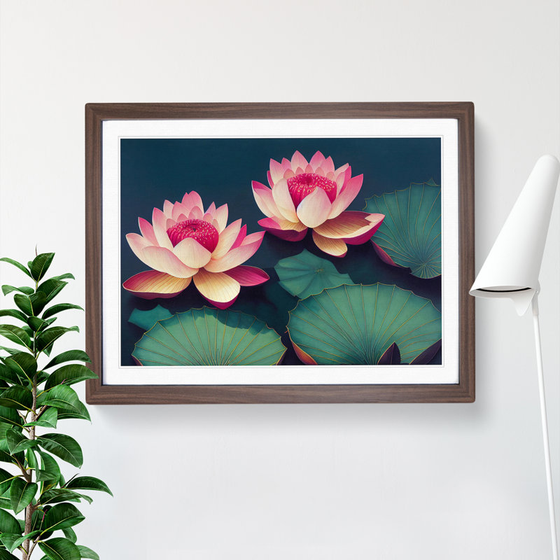 Beaming Lotus Flowers - Framed Print, Walnut, 25cm H x 34cm W x 2cm D