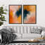 Orange, jaune, bleu marine, peinture abstraite moderne, coups de peinture encadrés, images de salon-101791701-101791702