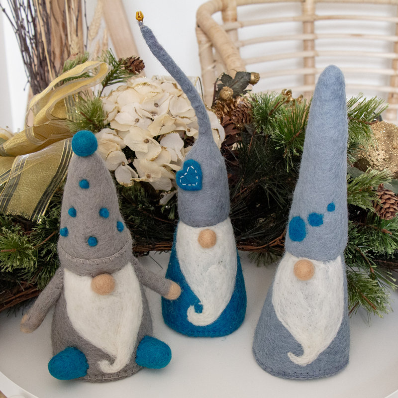 Trio de gnomes en feutre Winter blues