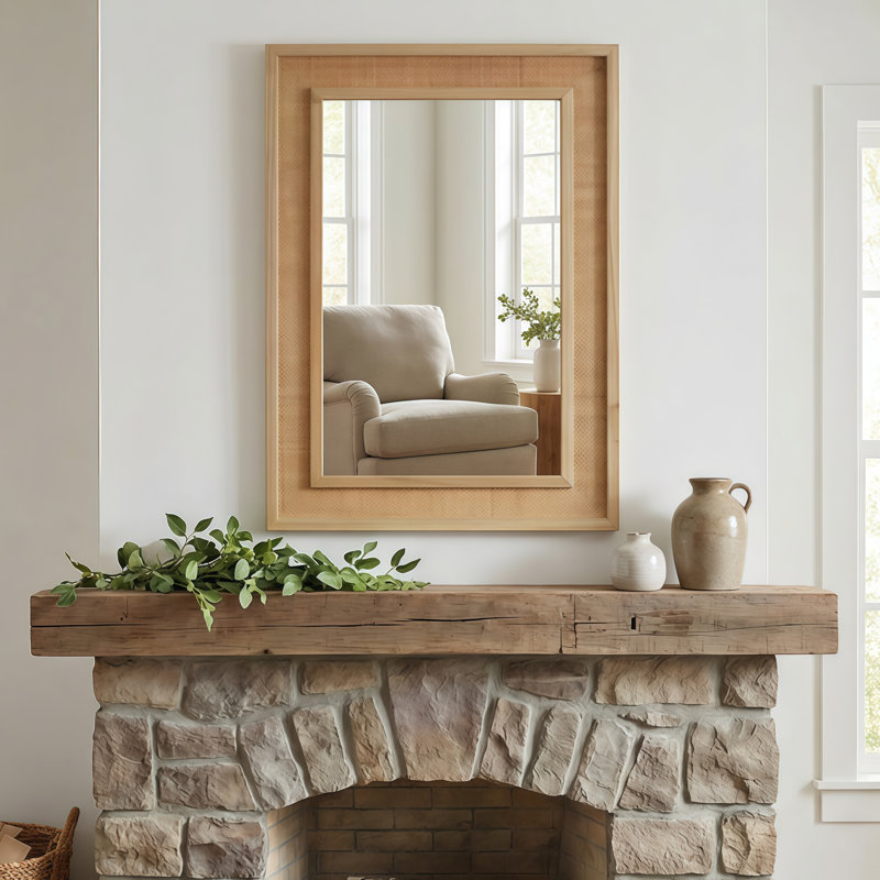 Miroir décoratif en rotin, 36 po x 24 po, Bois naturel