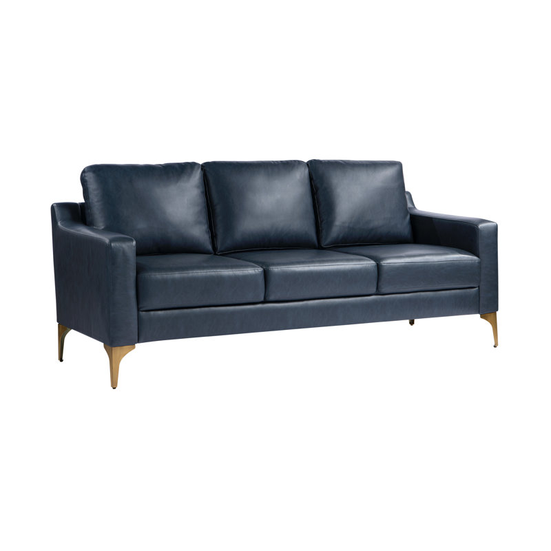 Canapé Serta® Turner, Similicuir bleu marine, Bronze brossé