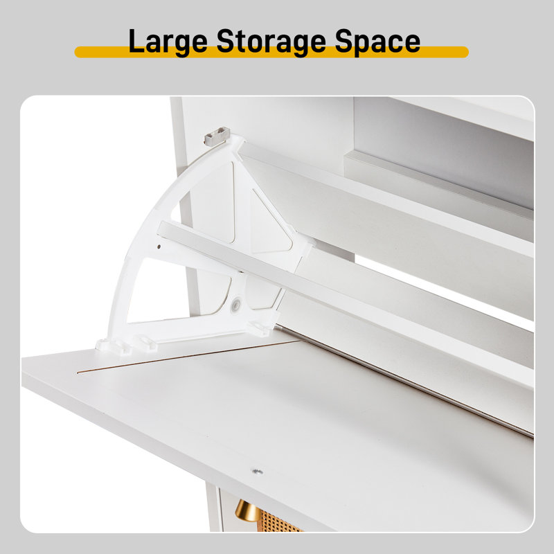 Rattan Shoe Storage Cabinet, White, 38.6" H X 21.3" W X 9.5" D