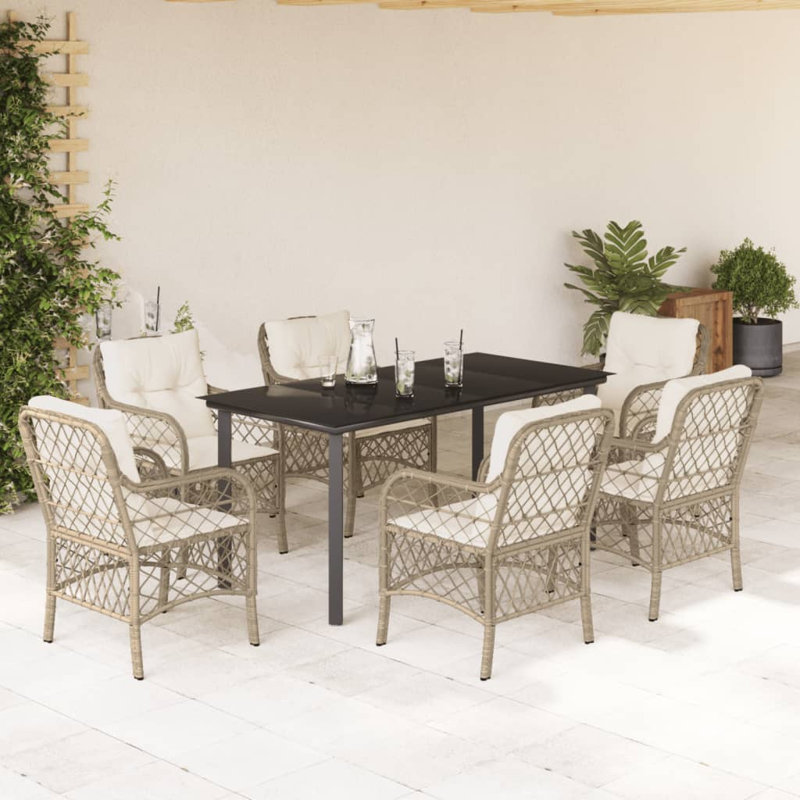  Ensemble de salle à manger de jardin en poly rotin beige avec matériaux mi-résistants aux UV