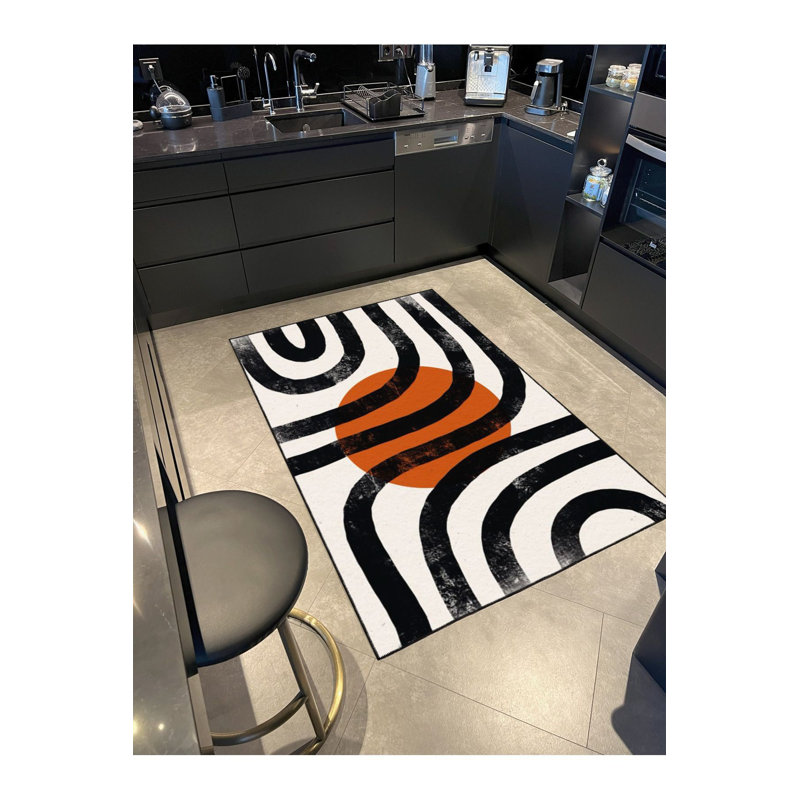 Tapis orange à motif décoratif moderne à rayures orange, Sous-tapis rectangulaire de 3 pi 3 po x 4 pi 11 po